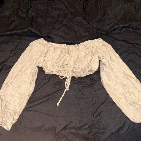 Adika Off-Shoulder Beige Crop Top - Picture 1 of 3